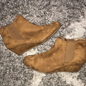 Suede Chestnut Wedged Booties